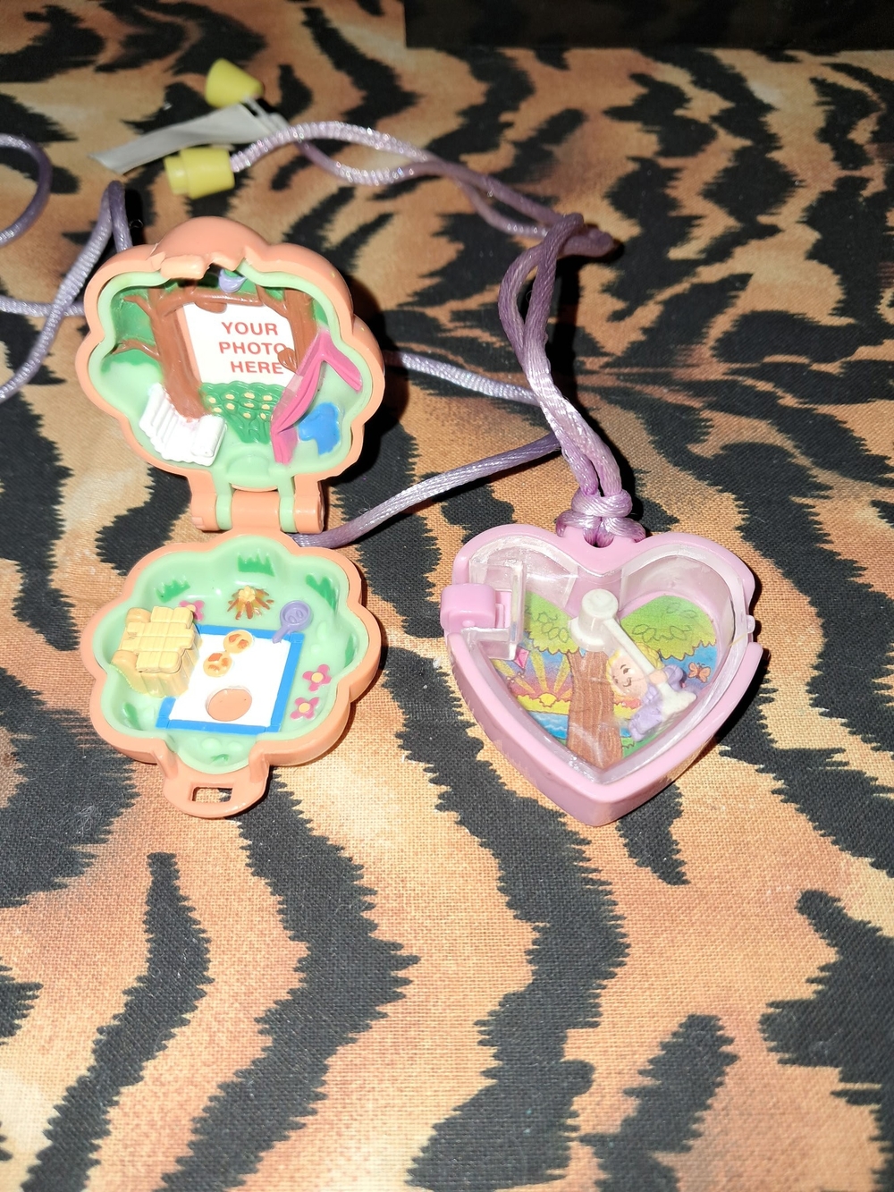 Polly Pocket Style Pink Heart and Peach Flower Locket Necklaces - Playset Vintag
